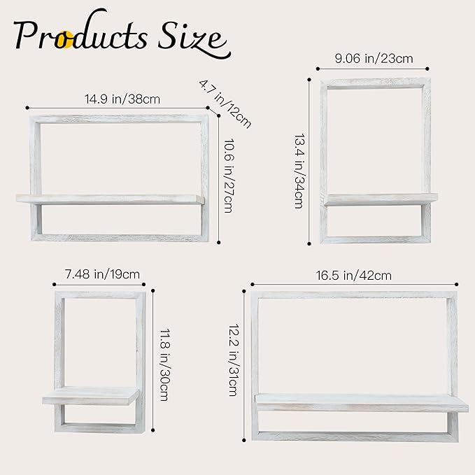 PHOENANCEE Square Floating Shelves, Framed Wall Shelf Decorative Set of 4 - Image 3