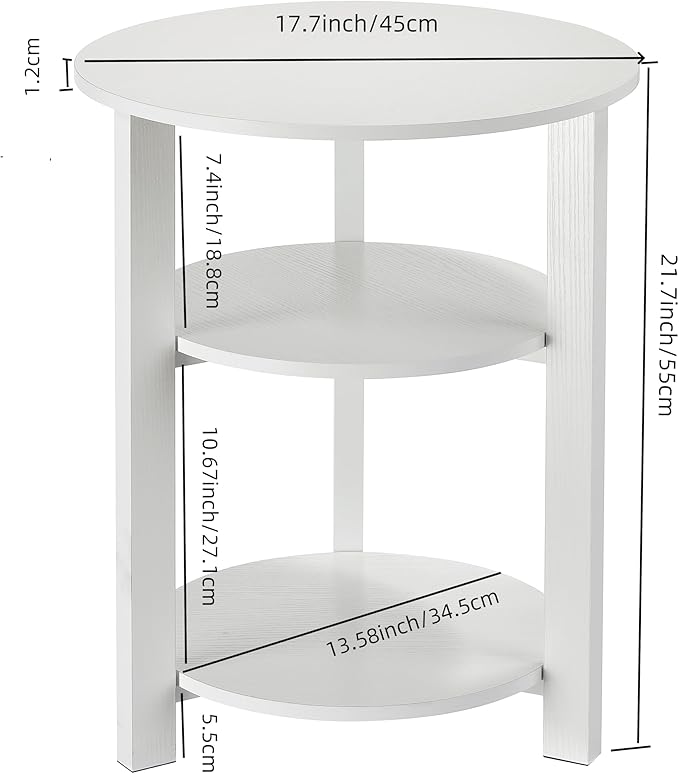 Farmhouse 3-Tier Round Side Table, 17.7 * 21.7inch End Table - Image 3