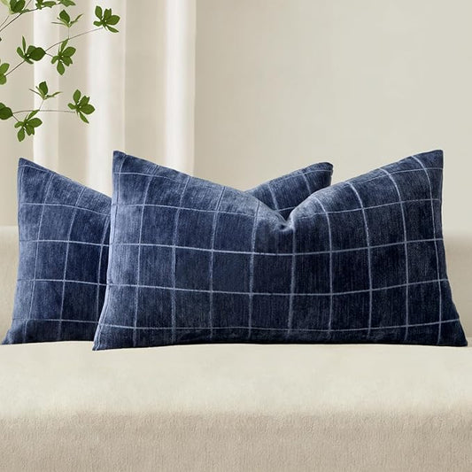 MIULEE Decorative Chenille Check Lumbar Throw Pillow Covers Vintage Plaid Couch by MIULEE