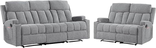 CANMOV Manual Recliner Sofa Set, Fabric Reclining Sofa Chair by CANMOV