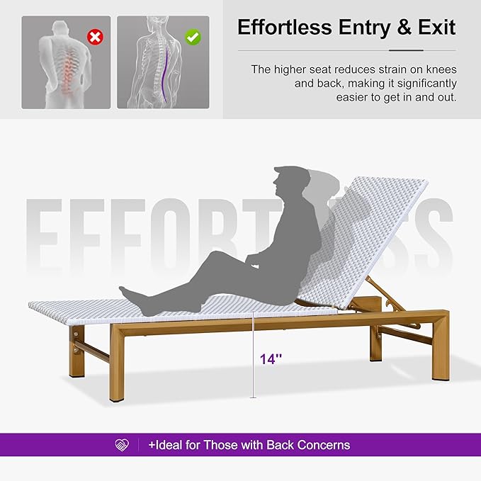PURPLE LEAF Extra Wide Patio Chaise Lounge Set of 2 Outdoor Lounger French PE - Image 4