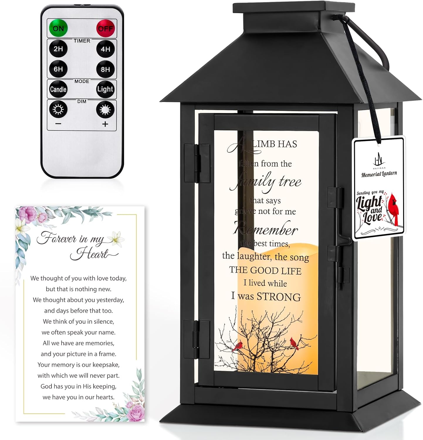 Memorial Lantern Bereavement Gifts in Memory of Loved One Remembrance Sympathy Gifts for Loss of Mother or Father with LED Candle and Remote