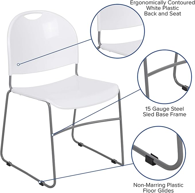 Flash Furniture HERCULES Series 880 lb. Capacity White Ultra-Compact Stack Chair - Image 4
