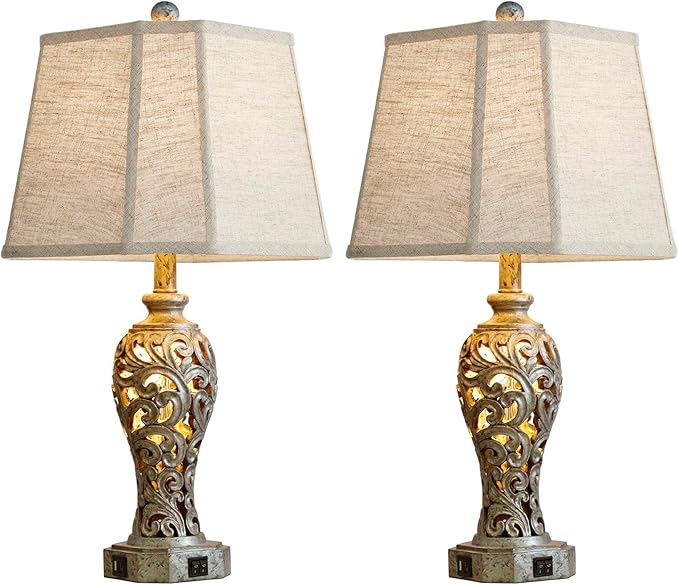 Vintage Table Lamps Set of 2 for Living Room Bedroom, 2 USB Ports 25'' Rustic - Image 7