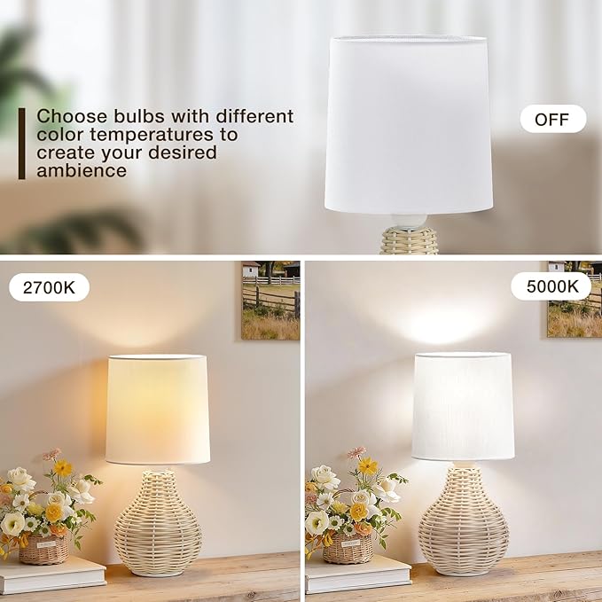 EJIAXIN Rattan Table Lamp Boho Lamps Set of 2-12.5" Mini Farmhouse Wicker Light - Image 4