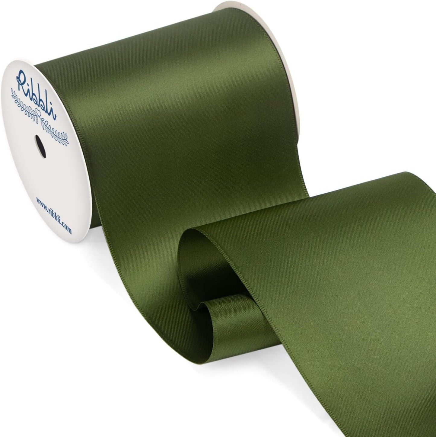 Ribbli Moss Green Satin Ribbon 4 Inch Wide Moss Green Ribbon for Wedding Chair Sash Grand Opening Ceremony Big Bows Gift Wrapping Floral Crafts Cake Decor-Double Faced Satin Continuous 10 Yards