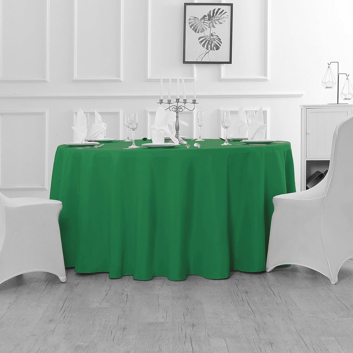 Fokitut 2 Pack Waterproof Round Tablecloth, 60 Inch, Stain Resistant and Wrinkle Polyester Table Cloth, Fabric Table Cover for Kitchen Dining, Wedding, Party, Holiday Dinner-Emerald