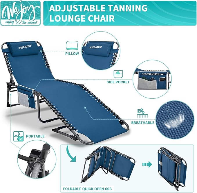 #WEJOY Folding Lounge Chair Outdoor, 5-Position Adjustable Sunbathing Tanning - Image 4