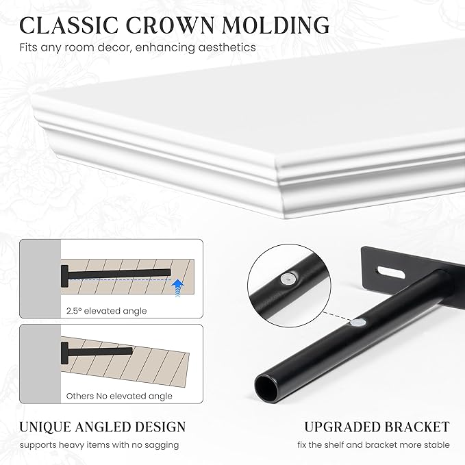 Fun Memories Floating Shelves 24 Inch Long, 9.3 Inch Deep Classic Crown Molding - Image 3