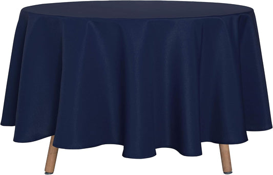 sancua Round Tablecloth - 90 Inch - Water Resistant Spill Proof Washable Polyester Table Cloth Decorative Fabric Table Cover for Dining Tables, Buffet Parties and Camping, Navy