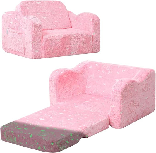MeMoreCool Glowing Unicorn Kids Chair, 2-in-1 Glow in the Dark Kids Couch Fold by MeMoreCool