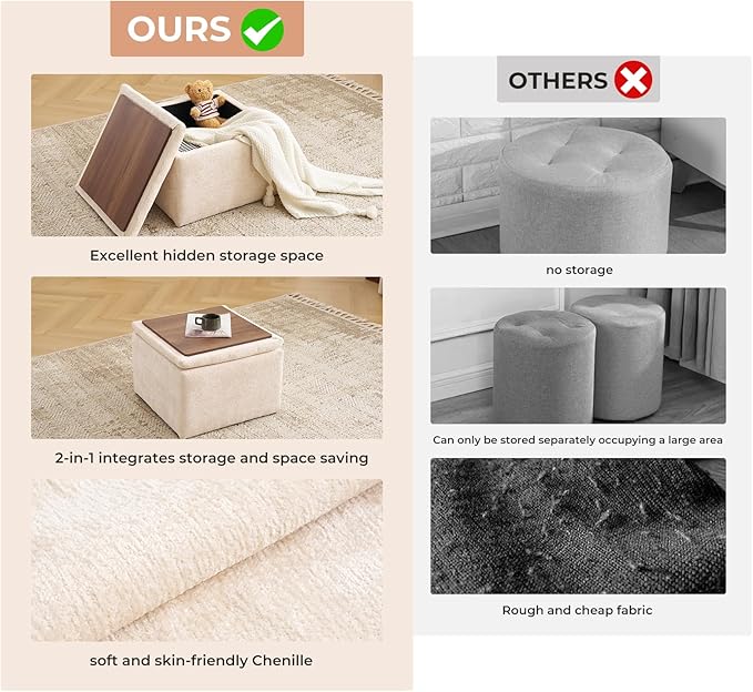 Cube Storage Ottoman, Chenille Ottoman Foot Stools, Ottoman Footstool - Image 6