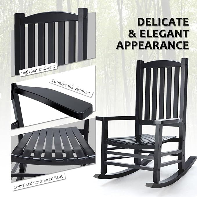 Hupmad Wooden Rocking Chair Outdoor Oversized Porch Rocker Chair, Patio Wooden - Image 7