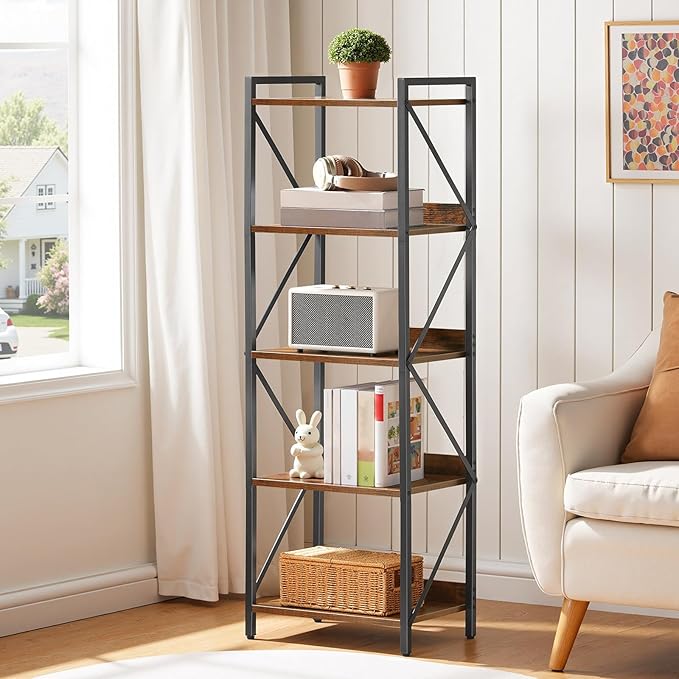 HOOBRO Bookshelf, 5-Tier Industrial Bookcase, Book Shelf Storage Organizer - Image 9
