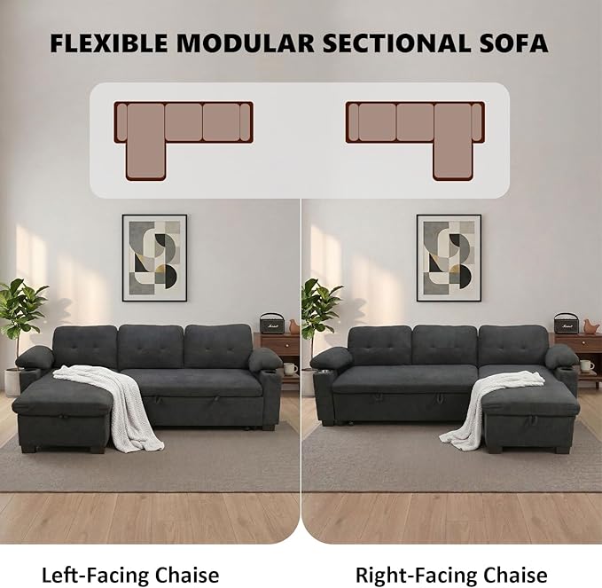 KCGKCG 93" L Shaped Sleeper Sofa Bed, Pull Out Sectional Couch - Image 6