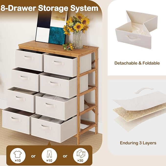 Giantex 8 Drawers Dresser for Bedroom, Bamboo Fabric Storage Tower - Image 5