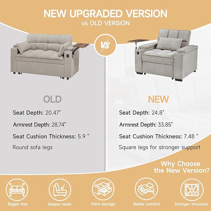 oaaktu Large Size Convertible Sleeper Chair Futon Sofa Bed, Comfortable Thick - Image 7