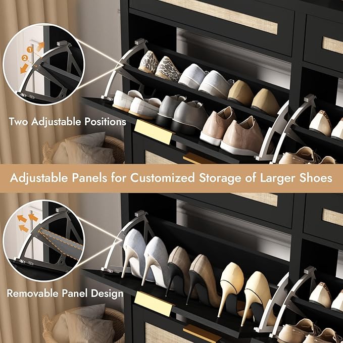 HOKYHOKY Large Rattan Shoe Storage Cabinet - Image 4