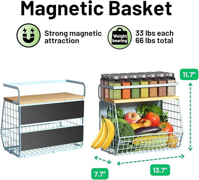 Magnetic Shelf for Fridge with Wood Lid, Fruit Potato and Onion Storage Bins - Image 5