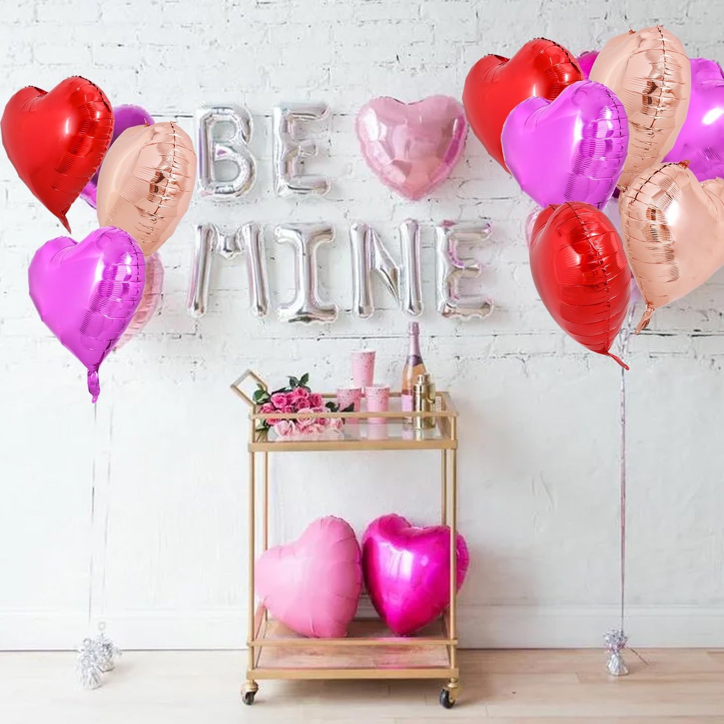TONIFUL 30Pcs 18 Inch Heart Balloons Red Hot Pink Rose Gold Valentine’s Day Heart Shape Foil Mylar Balloons Decoration for Valentine's Day Wedding Bridal Shower Anniversary Engagement Party Supplies