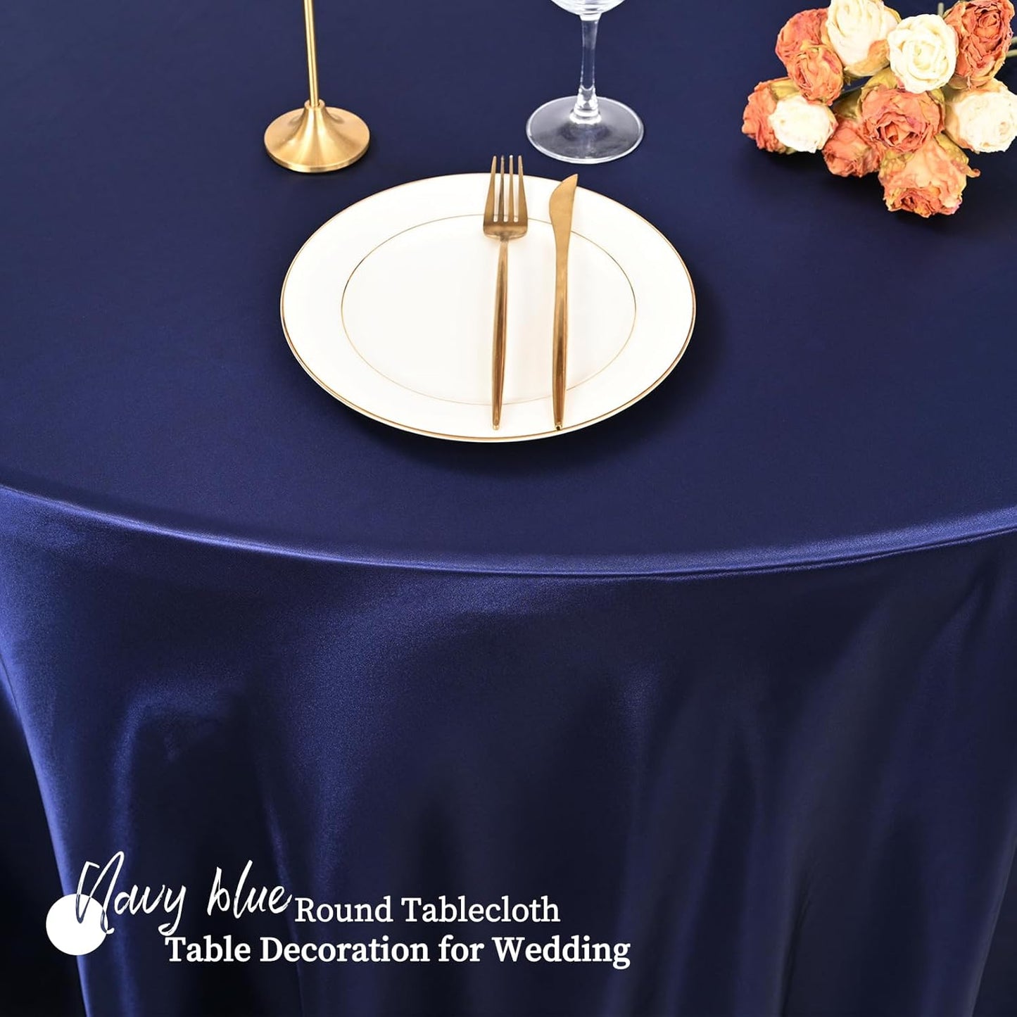 fani 6 Pack 108 Inch Navy Blue Satin Tablecloth - Premium Bright Silky Round Tablecloth Overlay Smooth Fabric Table Cover, Table Decoration for Wedding Party Banquet Events Restaurant Kitchen Dining