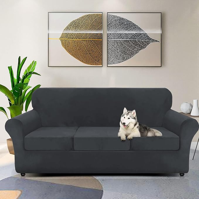 ZNSAYOTX Luxury Velvet Couch Cover 4 Piece Stretch Sofa Covers - Image 2