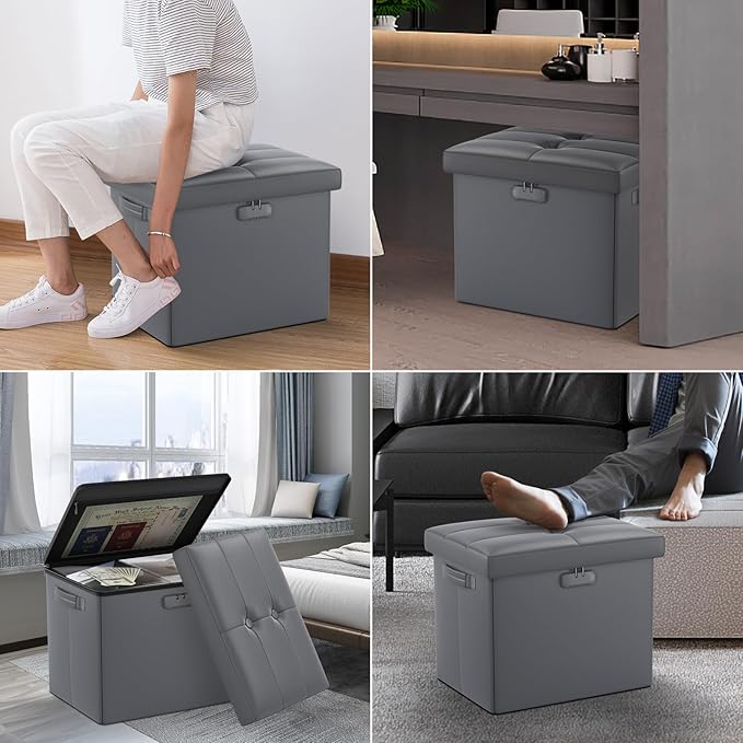 DocSafe Storage Ottoman with Lock, Fireproof Folding Ottoman Foot Rest Stool - Image 4