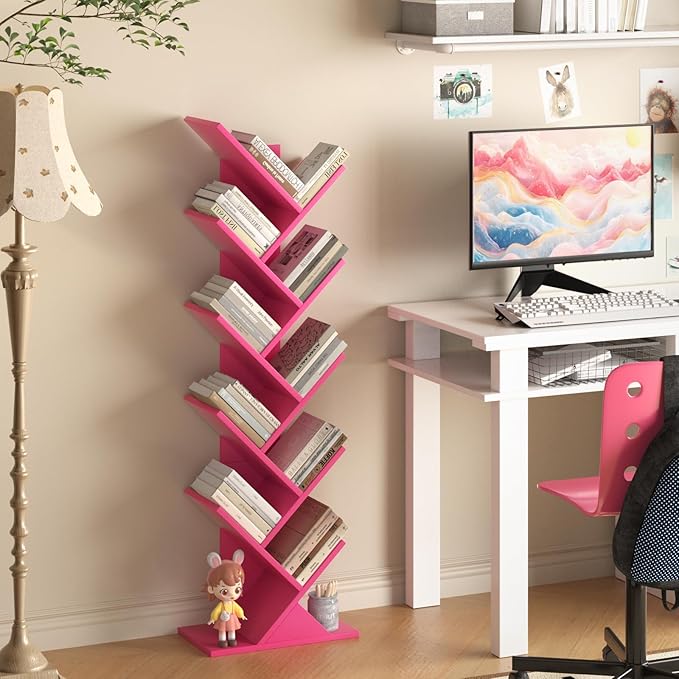 SHEEPAM 10 Tier Tree Book Shelf, Floor Standing Wood Bookshelf - Image 7