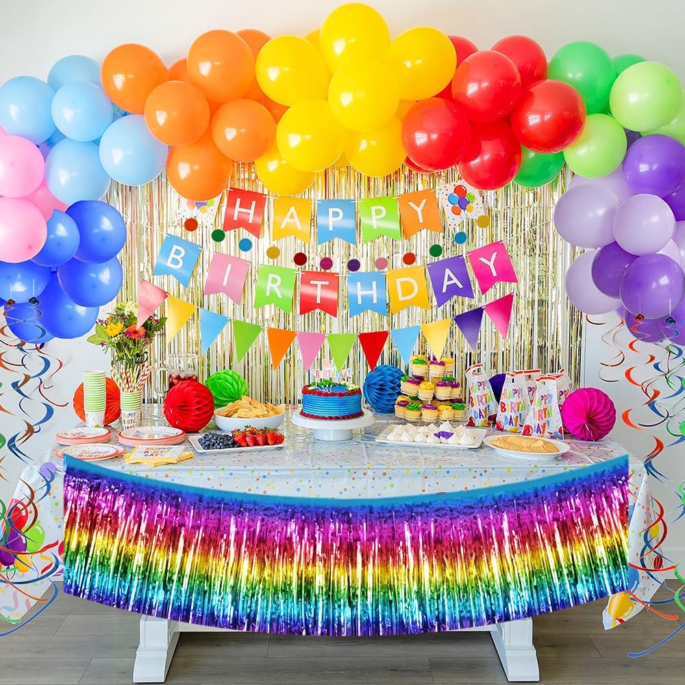 BEISHIDA 3 Packs Metallic Foil Fringe Garland Dark Rainbow Wall Hanging Tinsel Fringe Banners for Halloween Car Floats Bridal Shower Wedding Birthday Easter Graduation Holiday Party Decoration(30 Feet