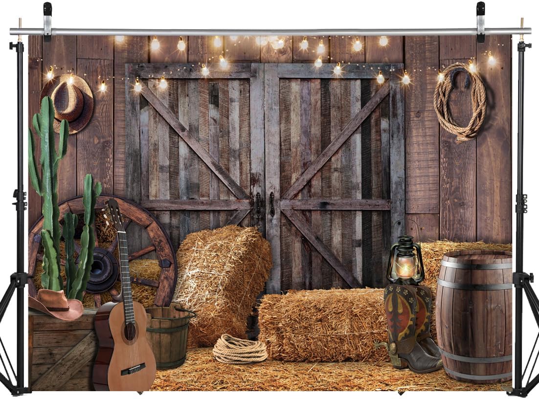 SJOLOON Western Backdrop Rustic Vintage Barn Backdrop Western Themed Party Decoration Photoshoot 12534 (7x5FT)
