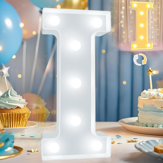 Pooqla LED Marquee Letter Lights, Warm White and Cool White Decorative Lighted Letters, Light Up Alphabet Letters for Boys Girls, Party, Wedding, Bar, Night Light, Birthday Decoration, Letter I