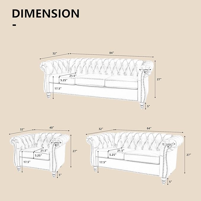 QHITTY 2 Piece Living Room Set, Sectional Chesterfield Sofa Chair Contemporary - Image 2