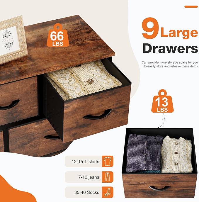 Sweetcrispy 9-Drawer Fabric Dresser Storage Tower - Image 6