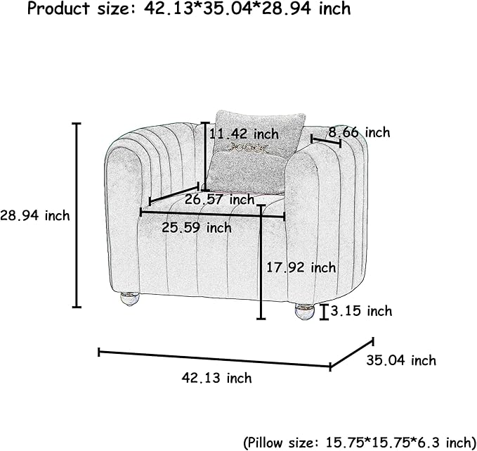 42" Velvet Sofa Chair for Living Room, Modern Single Sofa - Image 2