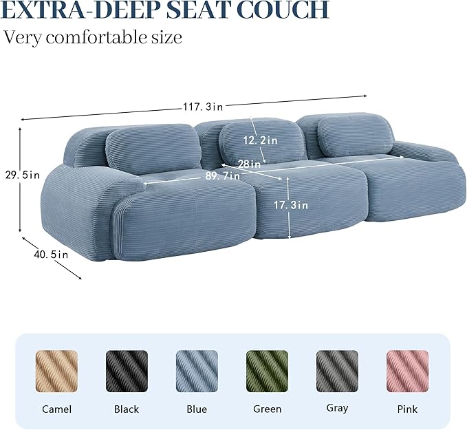 Boneless Sectional Couch, No Assembly Required, 117.3” Modular Cloud Sofa - Image 3