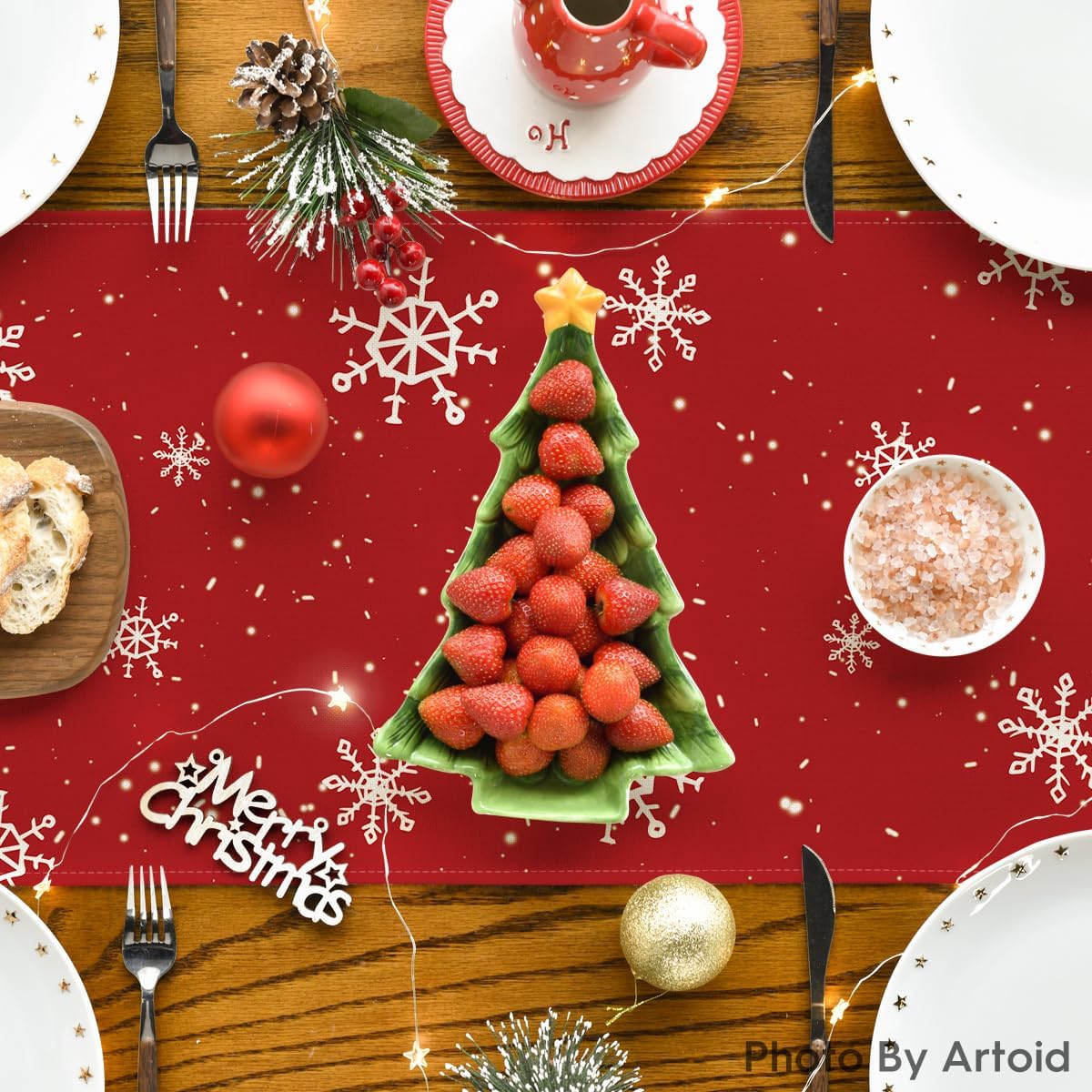 Artoid Mode Red Snowman Snowflake Let it Snow Winter Table Runner, Seasonal Christmas Kitchen Dining Table Decoration for Home Party Decor 13x120 Inch