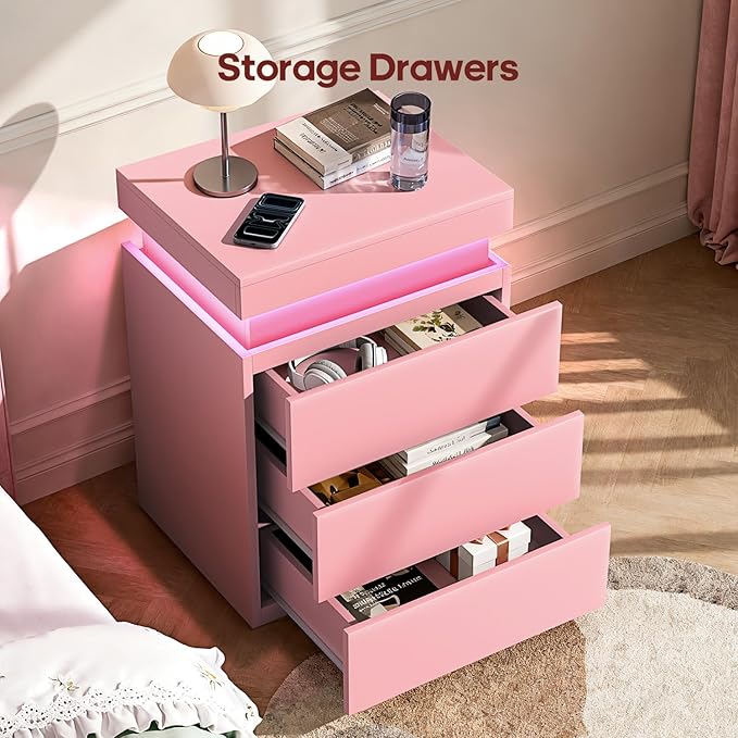 ADORNEVE Nightstand with Charging Station and LED Lights, Night Stand with - Image 5