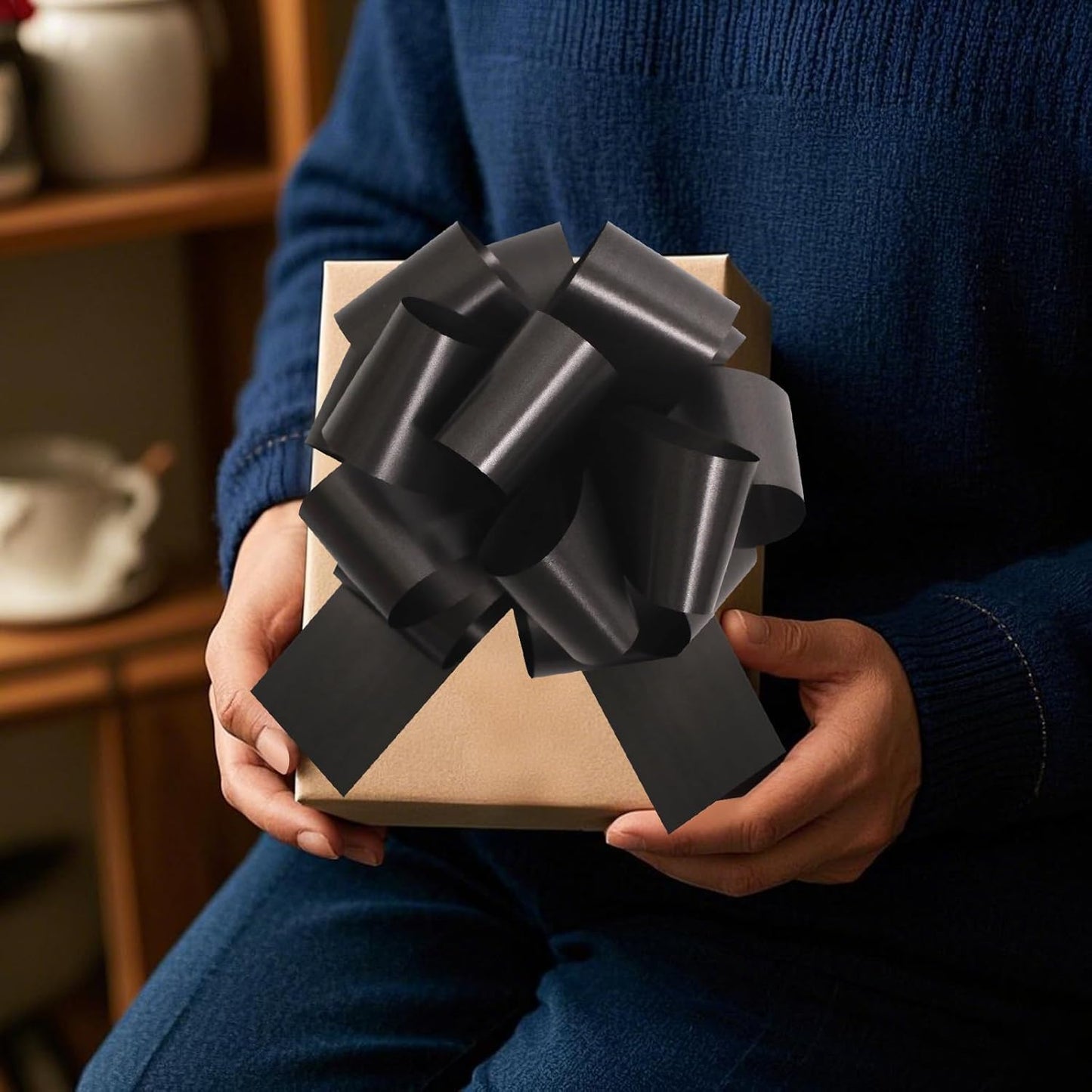 6 PCS 6 Inch Black Pull Bows - Perfect for Gift Wrapping, Wedding Decor, Car Bows, Birthday Parties, Christmas and Valentine's Day