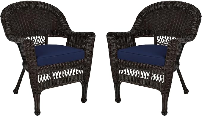 Jeco Wicker Chair with Blue Cushion by Jeco