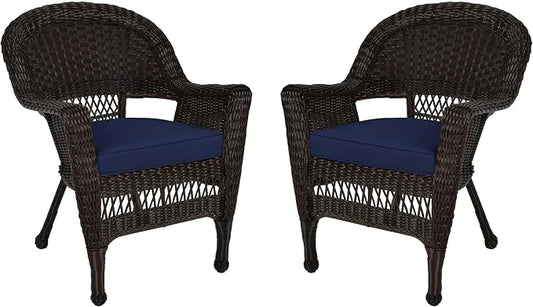 Jeco Wicker Chair with Blue Cushion by Jeco