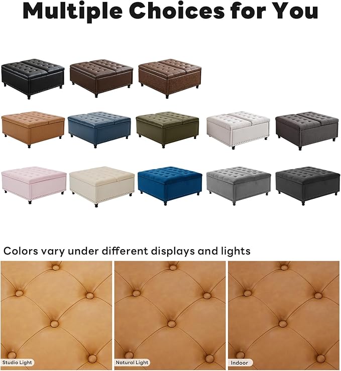 Tbfit Large Square Storage Ottoman Bench, Tufted Upholstered Coffee Table - Image 6