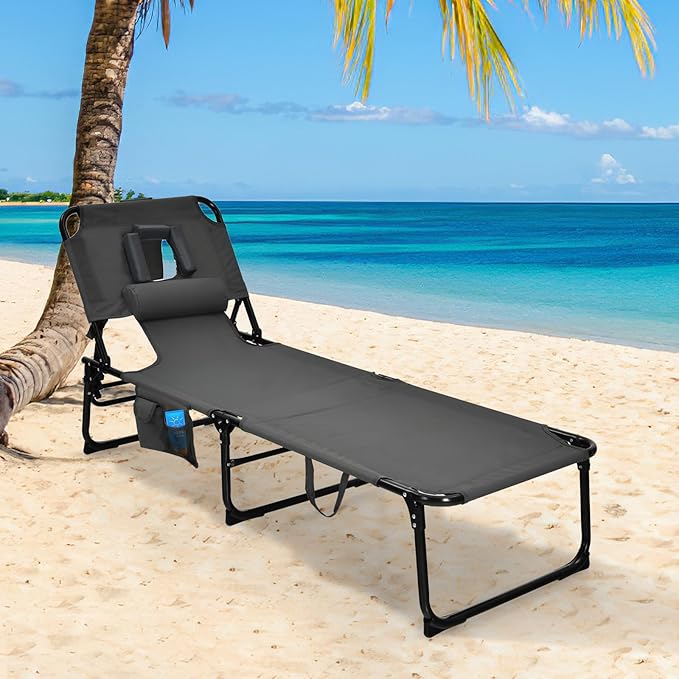 Goplus Tanning Chair, Folding Adjustable Patio Lounge Chair - Image 2