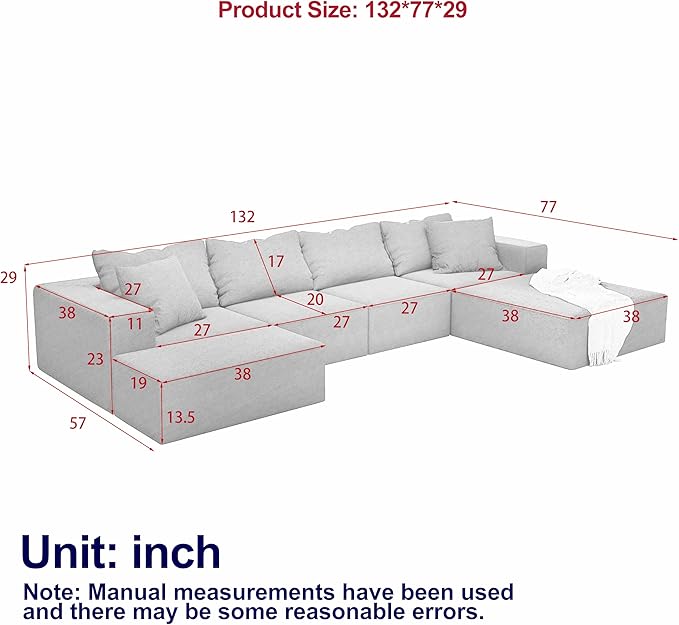 132" Modular Sectional Sleeper Sofa Couch, Modern Cloud Chenille Sectional Couch - Image 2