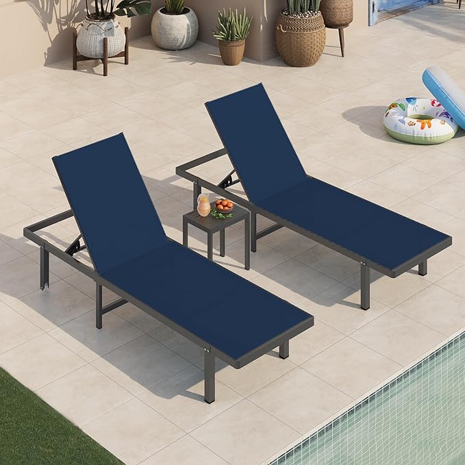 Lounge Chair Outdoor with Wheels, Aluminum Patio Chaise Lounge Chair with 5 - Image 2