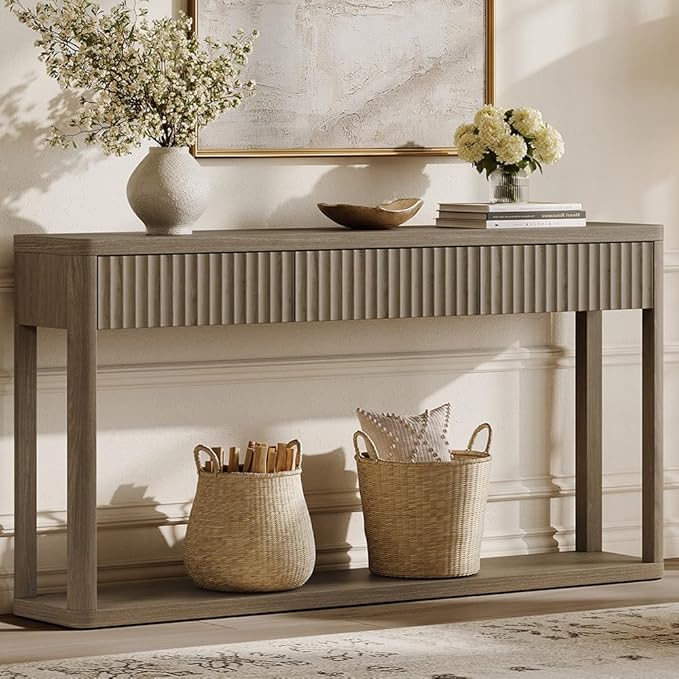 SICOTAS Entryway Table with Storage, 60.74" W Console Table with 3 Fluted by SICOTAS