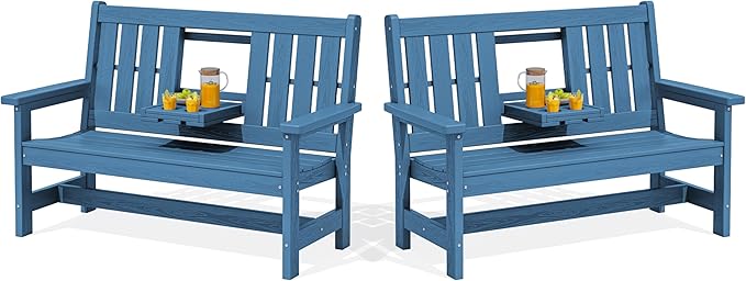 SERWALL Outdoor Bench with Cup Holder, Oversized 58" HDPE Porch Bench Suitable by SERWALL