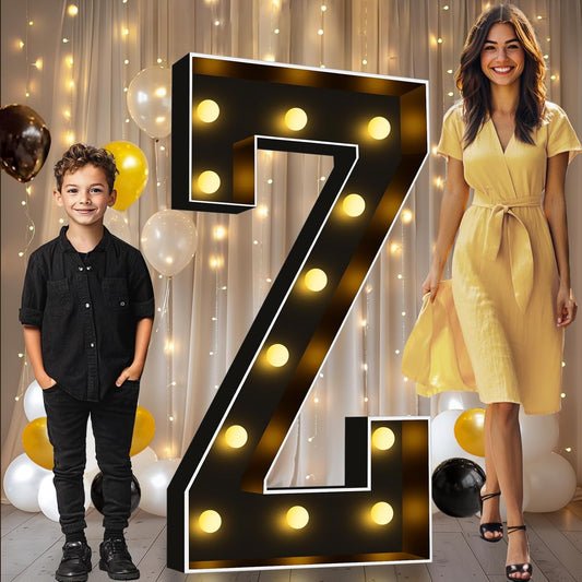 Pooqla 4 FT Marquee Light Up Letters, Black Marquee Letter Lights 4 Feet Tall for Birthday Decoration, Big Mosaic Letters Sign for Balloons Party Anniversary Wedding Decorations, Giant Warm White Z
