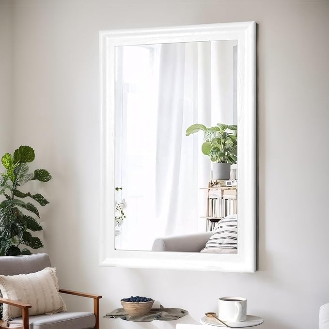 White Wood Mirror for Bathroom, Rectangle Rustic 30 x 40 inch Vanity Mirror for - Image 2