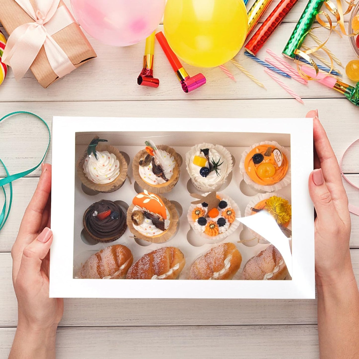 VGOODALL 2PCS White Cupcake Container, 12 Count with Window Boxes Holding 24 Pastry Box for Birthday Holiday Party Bakery Supplies