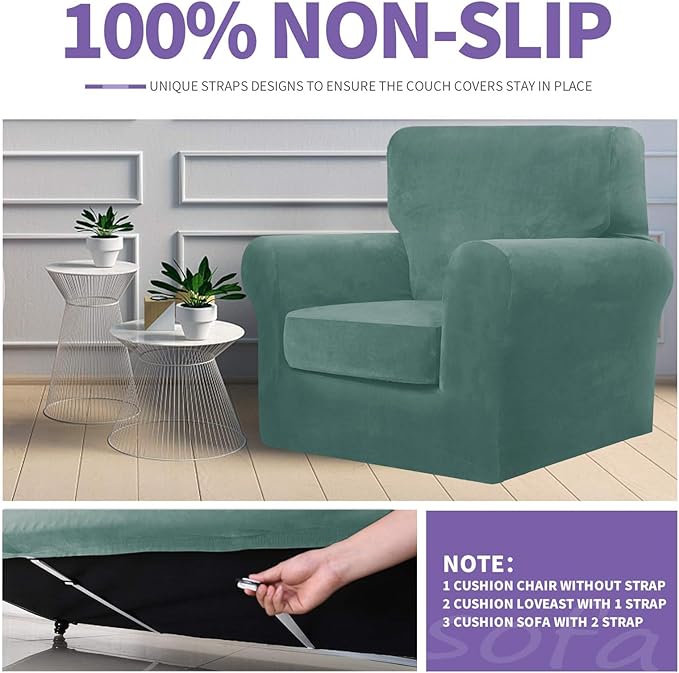 ZNSAYOTX Luxury Velvet Couch Cover 4 Piece Stretch Sofa Covers - Image 5